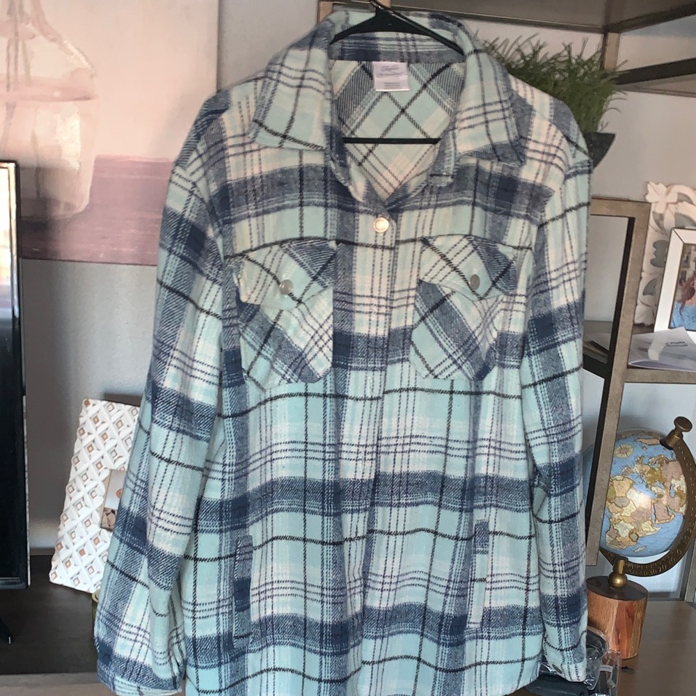 Women's Plaid Utility Jacket in Blue and White
